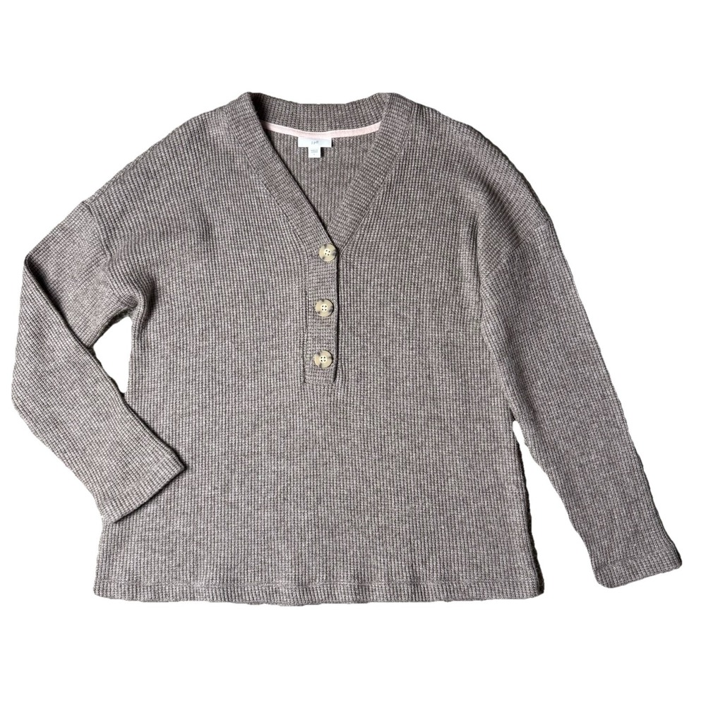 J Jill Waffle Knit Pullover Sweater Womens Large Brown Comfy Travel Oversized